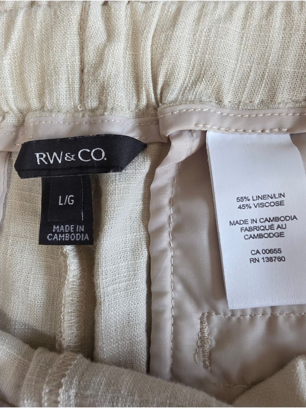 RW&CO Linen Blend Pull On Pants Large Beige Drawstring Ankle Pants - Picture 7 of 8